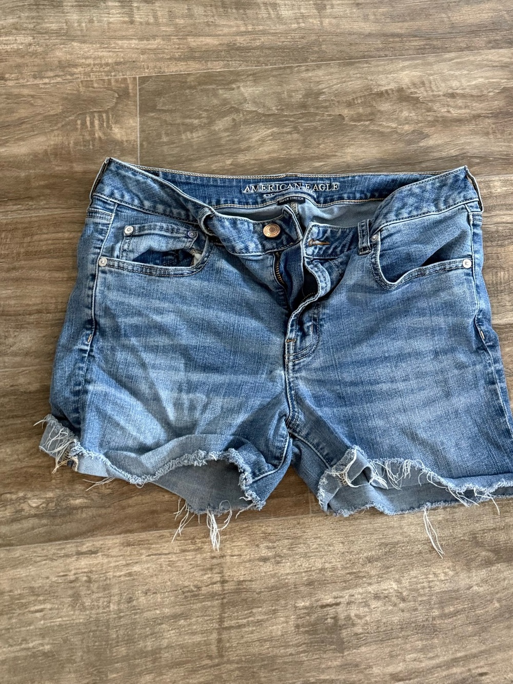 American Eagle Outfitters Light Blue Frayed Hem Denim Shorts